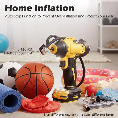 Miniatura 5 de Inflador de neumáticos inalámbrico compatible con batería Dewalt de 20 V MAX, bomba de aire de mano de 150 PSI, compresor de aire portátil
