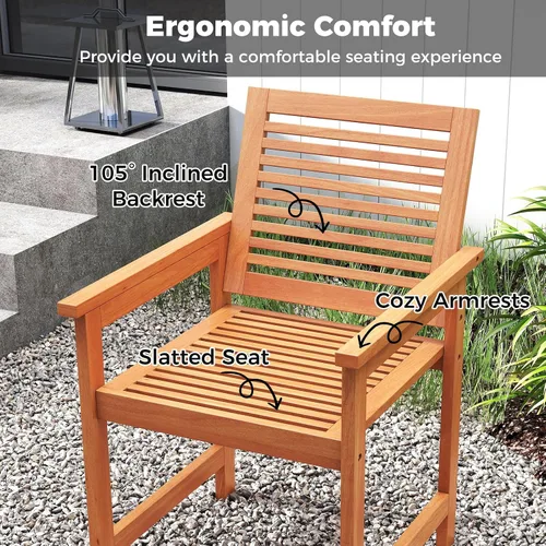 Miniatura 4 de Tangkula Juego de 2 sillas de comedor de madera para patio, sillas de comedor de madera para exteriores con respaldo alto y asiento de listones