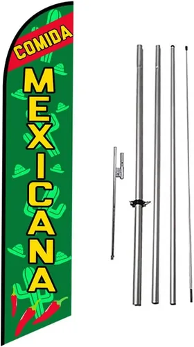 Miniatura 14 de Tacos Mexican Restaurant Publicidad Banner de plumas Swooper Bandera con Kit de asta de Bandera y Estaca de Tierra Tacos-Multicolor-Verde/Rojo