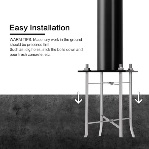 Miniatura 3 de HYKOONT Poste de luz de calle de 10 pies de alto, poste de aluminio de hierro negro, accesorio de poste de luz solar para exterior de la casa