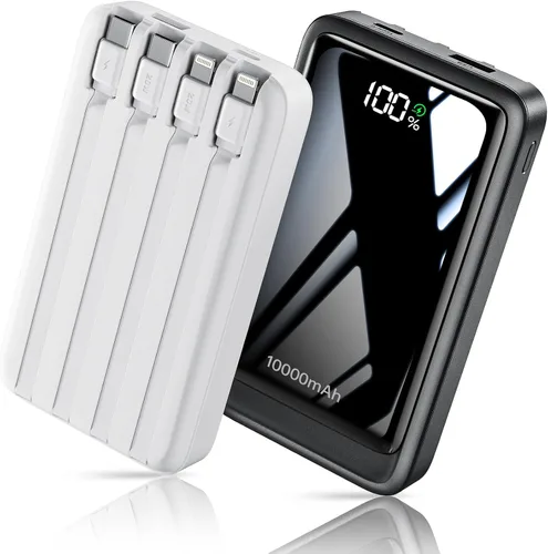 Paquete de 2 cargadores portátiles de 10000 mAh 2026 con 4 cables integrados, paquete de batería PD 20W Travel Essentials, 5 salidas 2 entradas Slim
