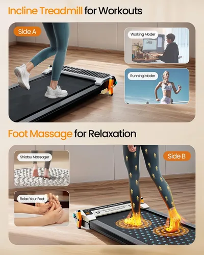Miniatura 5 de AKLUER Caminadora Plegable con Inclinación – Caminadora 2 en 1 de Doble Cara para Debajo del Escritorio con Masajeador de Pies Shiatsu, Caminadoras