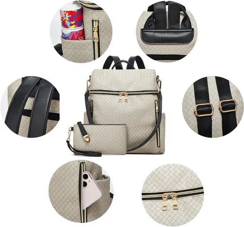 Miniatura 3 de Makes Mochila para mujer, de piel sintética, bolsa de viaje con diseño convertible con monedero, 2 piezas