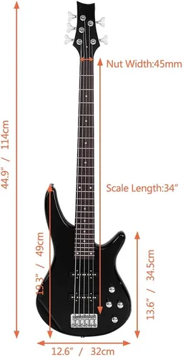 Miniatura 5 de Ktaxon Bajo eléctrico de 5 cuerdas, tamaño completo, kit de bajo estándar, diestro, diapasón de palisandro, con bolsa de concierto, correa, cable