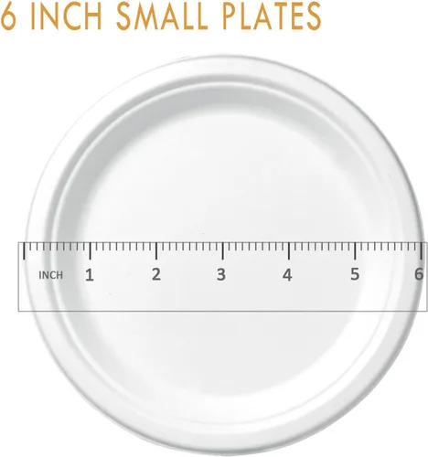 Miniatura 3 de CantaGreen Platos de postre pequeños compostables de 6 pulgadas, 100 platos de papel desechables biodegradables de caña de azúcar/bagazo y fibra