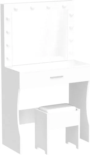 Miniatura 4 de Vabches Tocador de maquillaje con luces, Mesa tocador de maquillaje, Brillo ajustable, Cajón grande tocador resistente para dormitorio estudio