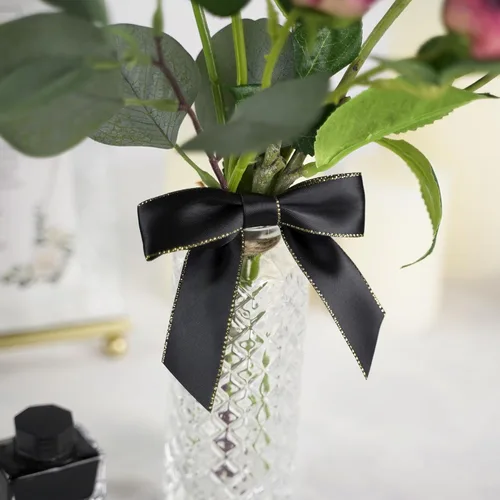 Miniatura 6 de AIMUDI Lazos negros y dorados, lazos prefabricados de 3.5 pulgadas para envolver regalos y recuerdos de fiesta, 50