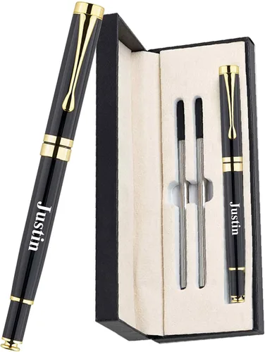 Bolígrafo personalizado de texto/logotipo con 3 repuestos negros, negocios grabados, lujo, ejecutivo profesional, oficina, el mejor juego de regalo