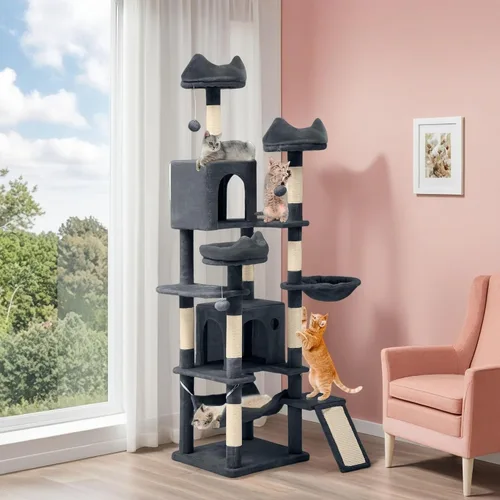 Miniatura 10 de YITAHOME Árbol para gatos de 75 pulgadas de alto para interior: torre multinivel para gatitos con condominios para gatos, perchas superiores, rampa