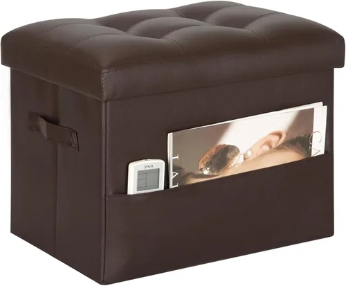 Miniatura 9 de BelugaHelper Otomana de almacenamiento reposapiés taburete, banco reposapiés de cuero plegable con asiento acolchado de espuma más gruesa. Taburete
