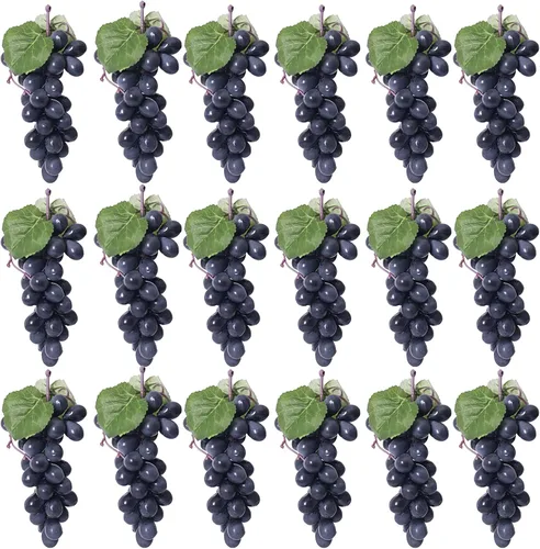Miniatura 11 de 5 racimos de uvas falsas de goma, paquetes de uva falsa para el hogar, casa, cocina, fiesta, boda, fotografía, decoración, color negro