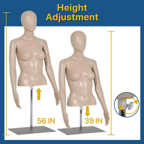 Miniatura 2 de Maniquí de forma de vestido femenino de la naturaleza, altura ajustable de 39-56 pulgadas, brazos desmontables, base de metal