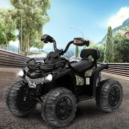 Miniatura 9 de Costzon ATV para niños, vehículo eléctrico de cuatro ruedas de 12 V con función de avance/atrás, 2 velocidades, música, faros, cesta de Negro