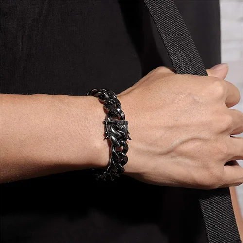 Miniatura 5 de ROWIN&CO Pulsera de cadena cubana Miami de acero inoxidable, negrooro de 18 quilatesarco iris, sin níquel, pulsera gruesa para hombresmujeres