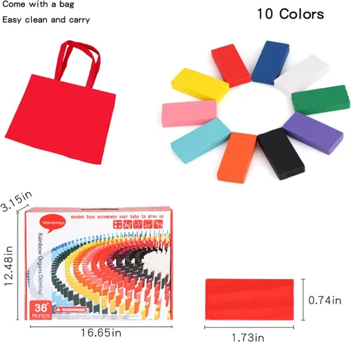 Miniatura 6 de Juego de 1000 piezas de dominó para niños con 11 bloques adicionales, bloques de construcción de madera, 10 colores, juegos de fichas de dominó