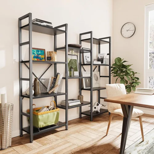 Miniatura 8 de SUPERJARE – Estantería triple de 4 niveles, estantería con 11 estantes de exhibición abiertos, estantería amplia para libros y oficina, color negro