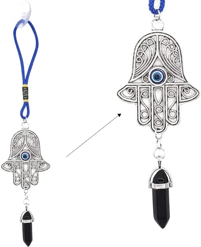 Miniatura 10 de LUCKBOOSTIUM Silver Ornate Hamsa Hand Jeweled Keychain - Evil Eye Protection, Hanging Gemstone - Good Luck Charms 1.8"x9
