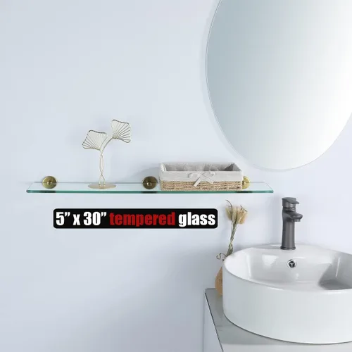 Miniatura 3 de JQK Estante de baño de vidrio dorado, almacenamiento para ducha de vidrio templado de 30 por 5 pulgadas, 304 de acero inoxidable dorado cepillado