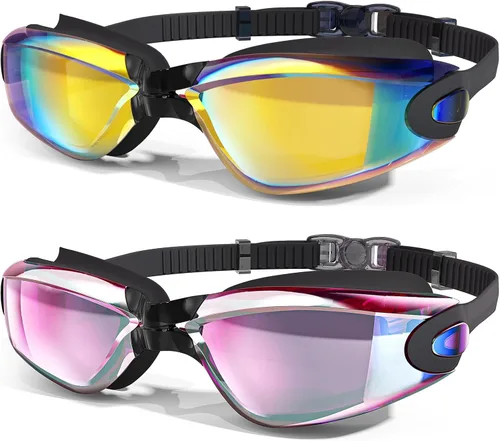 MAMBAOUT Gafas de natación, paquete de 2 gafas de natación antivaho sin fugas, protección UV para hombres, mujeres, adultos y jóvenes