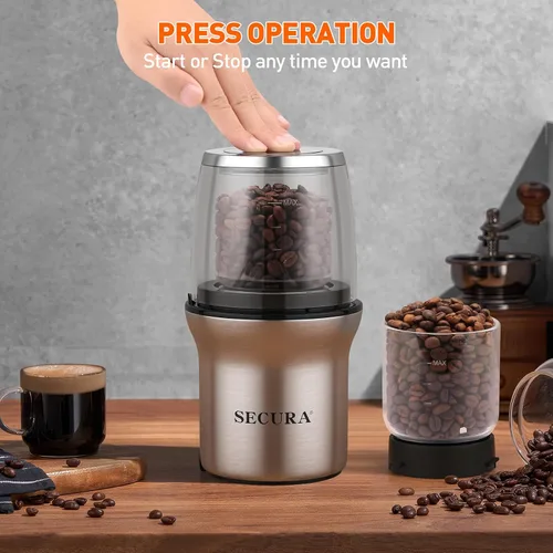 Miniatura 3 de Secura Molinillo de café eléctrico, molinillo de especias, cuencos de vidrio dobles para molienda húmeda y seca