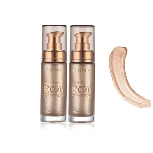 Paquete de 2 luminizadores corporales, de alto brillo, impermeable, para el rostro, loción humectante, bronceador, base de maquillaje, bronceador