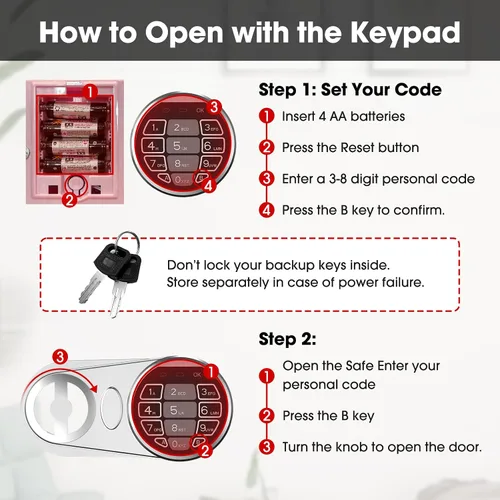 Miniatura 7 de Goldenkey Pequeña caja fuerte para dinero, caja de seguridad digital para el hogar con llaves y código para dinero en efectivo y monedas, mini cajas