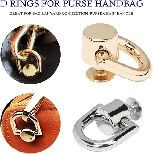 Miniatura 2 de Anillos en D para accesorios de bolso para hacer bolsas, 8 anillos en D de metal y tornillos, anillos en D giratorios de 360 grados para bolso