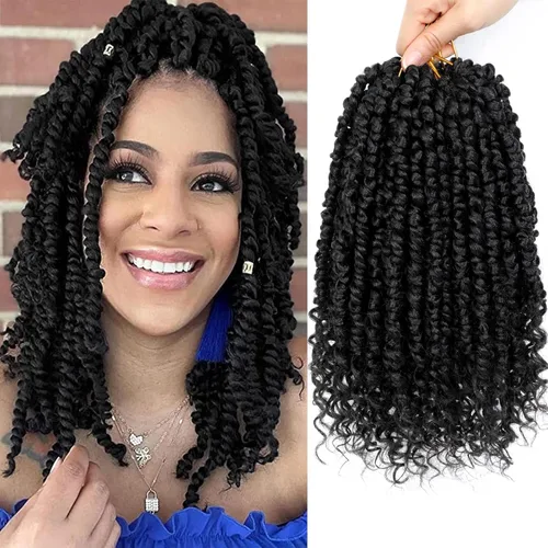 Miniatura 30 de 9 paquetes de cabello pretrenzado Passion Twist de 10 pulgadas, cabello de ganchillo Passion Twist con ombre marrón, trenzas de ganchillo bohemio