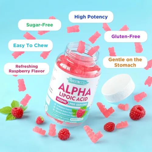 Miniatura 6 de MEENCCD Gomitas de ácido alfa lipoico de 600 mg - Suplemento ALA para apoyo antioxidante, vegano, sin azúcar, sabor frambuesa, 60