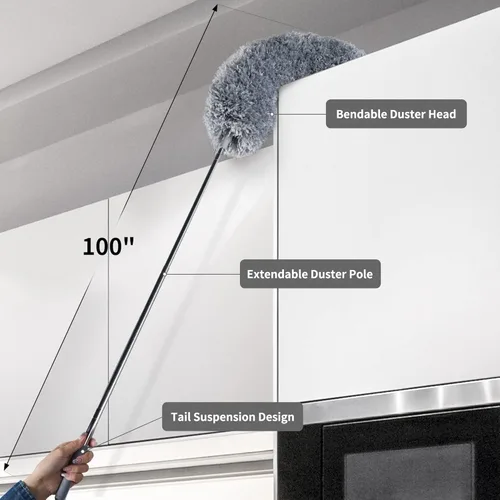 Miniatura 4 de BOOMJOY Plumero de Microfibra de Plumas 7 PIEZAS, Plumeros Flexibles con Poste de Extensión de 100 Pulgadas para Limpiar Techos Altos, Ventiladores
