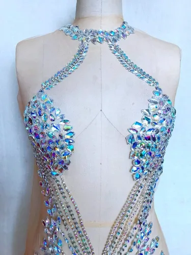 Miniatura 8 de Nuevos parches de cuerpo completo hechos a mano apliques de diamantes de imitación en red desnuda Cuentas de piedra de cristal de color AB