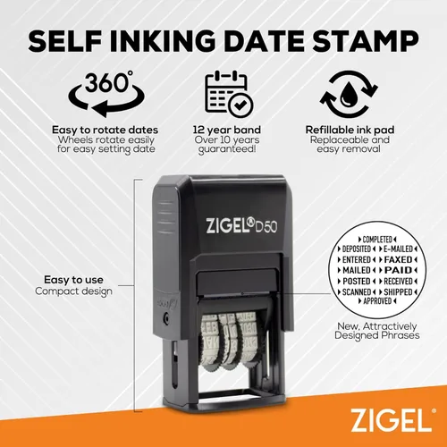 Miniatura 2 de ZIGEL Sello de Fecha D50 con Pagado - Sello de Fecha Autoentintado - Azul/Rojo