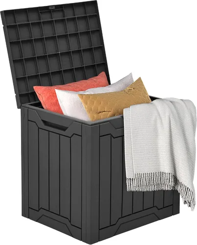 DWVO Caja de almacenamiento exterior de 30 galones, contenedor de almacenamiento exterior con cerradura para herramientas de jardinería, cojines de