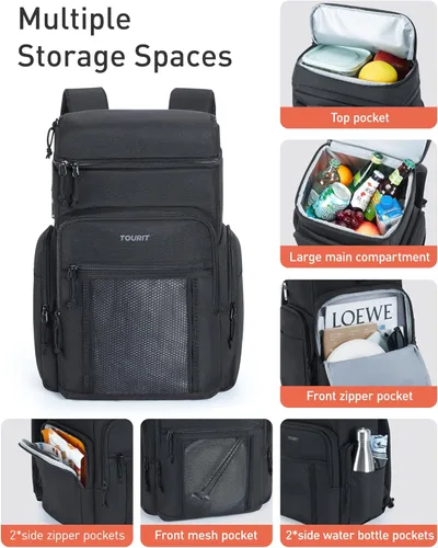 Miniatura 4 de TOURIT Enfriador de mochila aislante: 30 latas impermeable a prueba de fugas mochila más fresca suave bolsa de viaje playa picnic camping Rosa