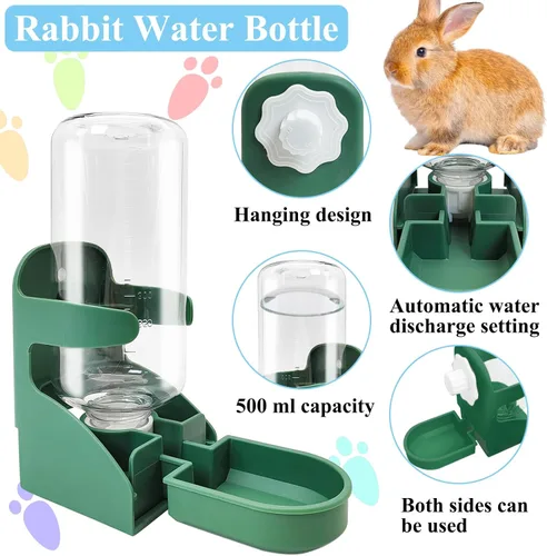 Miniatura 5 de kathson Dispensador de agua de conejo para jaula de 17 onzas, botella de agua colgante de conejillo de indias, sin goteo, botella de agua automática