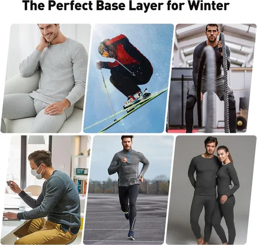 Miniatura 6 de SIMIYA Men's Thermal Underwear Set Long Sleeves Long Johns Set Base Layer Fleece Lined Tops & Bottoms