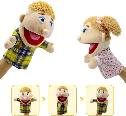 Miniatura 4 de Marionetas de mano familiares, Marionetas para niños para representar a los miembros de la familia 34 cm Marionetas multiétnicas de peluche suaves