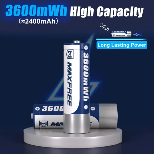 Miniatura 3 de Maxfree Paquete de 8 baterías recargables de litio AA con cargador - Cargador de doble propósito para AA Lithium y NiMH - Baterías dobles A de 1.5 V