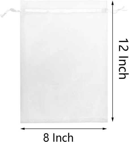 Miniatura 4 de 25 bolsas de organza con cordón de 8 x 12 pulgadas, regalo de fiesta de boda, juguetes, bolsas de maquillaje, bolsa de regalo Blanco