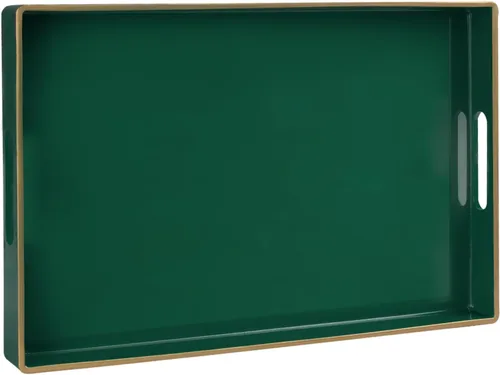 Miniatura 15 de MAONAME - Bandeja decorativa verde oscuro, bandeja de servir redonda de 13 pulgadas con asas, bandejas de plástico para mesa de café, bandejas