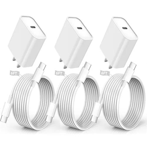 Miniatura 10 de Cargador rápido para iPhone, cable de carga de teléfono, paquete de 3 cargadores de iPhone de carga rápida de 6 pies, adaptador de carga USB C de 6