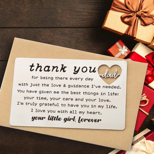 Miniatura 6 de YODOCAMP Tarjeta grabada con texto en inglés "Thank You Dad", regalos para papá de parte de su hija, cumpleaños, día del padre, Acción de Gracias