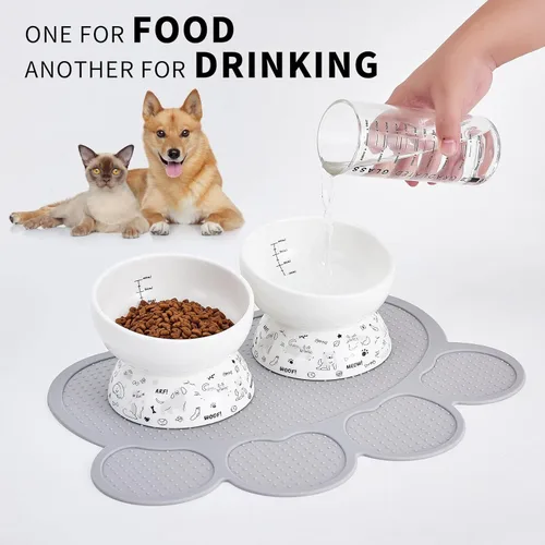 Miniatura 5 de Juego de cuencos elevados de cerámica para gatos Cuencos elevados para alimentos y agua para gatos y perros pequeños Paquete de 2 cuencos Gris