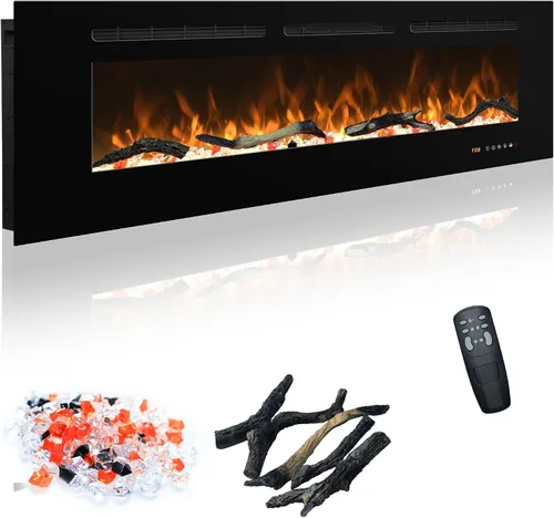 Chimenea eléctrica de 48 pulgadas para empotrar y colocar en la pared, insertos de chimenea eléctrica con control remoto y pantalla táctil, 169