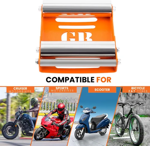 Miniatura 9 de Grand Pitstop Soporte de limpieza de ruedas para motocicletas - Reemplazo de soporte de paddock - Soporte rodillo de rueda para limpieza de Naranja