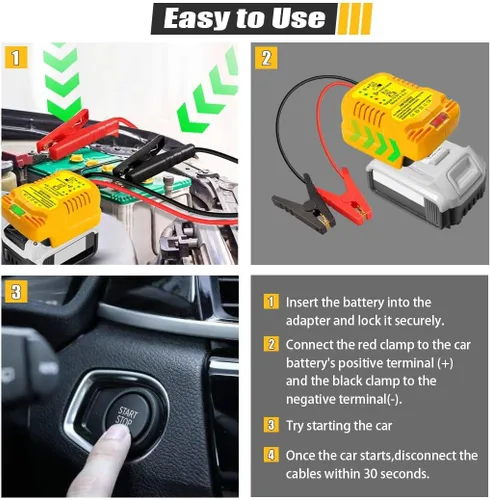 Miniatura 6 de Cables de puente con adaptador para batería DeWalt de 20 V, arrancador de coche portátil de 12 V, con kit de salto de 11 AWG para adaptador de cable