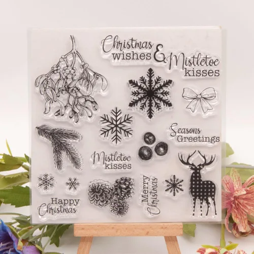 Miniatura 8 de Huellas de pino de Papá Noel, techo de copo de nieve, sellos transparentes para el hogar, sello de silicona transparente, tarjetas de álbum