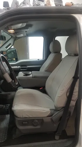 Miniatura 2 de Durafit Seat Covers, Cuero sintético gris impermeable compatible con Ford F150 XL/XLT/Lariat 2015-2024 y 2016-2022 F250-F550 Cubos delanteros