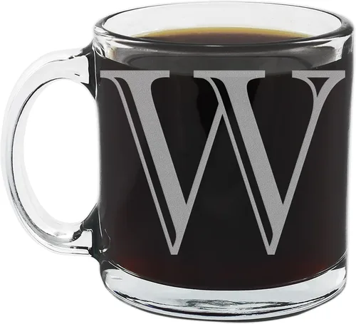 Miniatura 21 de Spotted Dog Company Taza de café de vidrio transparente con monograma grabado de 12 onzas (letra A), regalos de café personalizados de la A a la Z