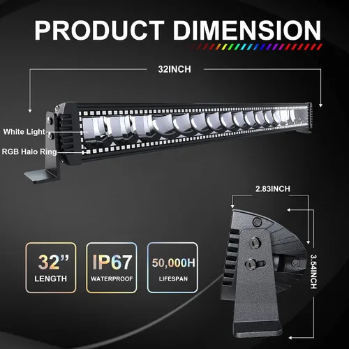 Miniatura 2 de Lpteso Barra de luz LED RGBW de 32 pulgadas, 180 W, juego de haz de inundación y foco combinado, 2 piezas, 4 pulgadas, focos LED RGB de 18 W con 16